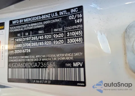 2016 Mercedes-Benz Gle 550E 4Matic из США, поврежденный, VIN 4JGDA6DB2GA736564